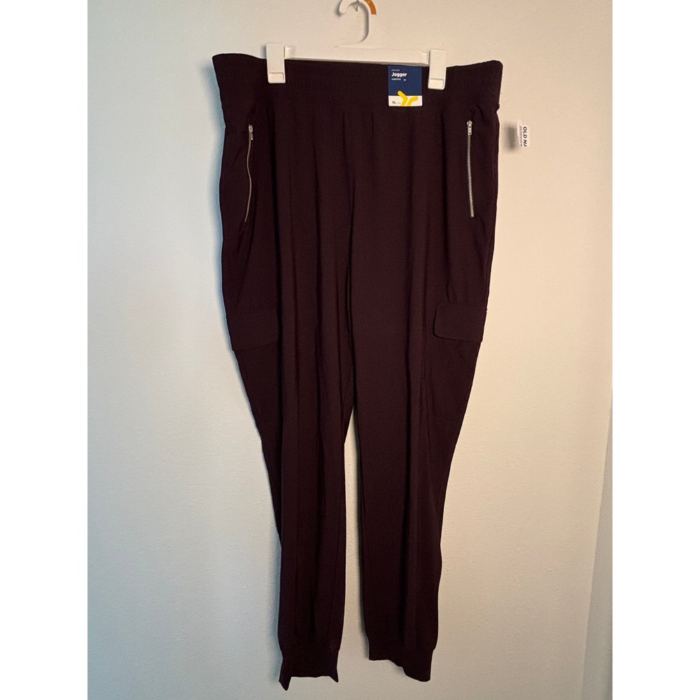 Old Navy SleekTech High-Rise Jogger Pants XL Tall Burgundy Cargo Zip Pockets NEW